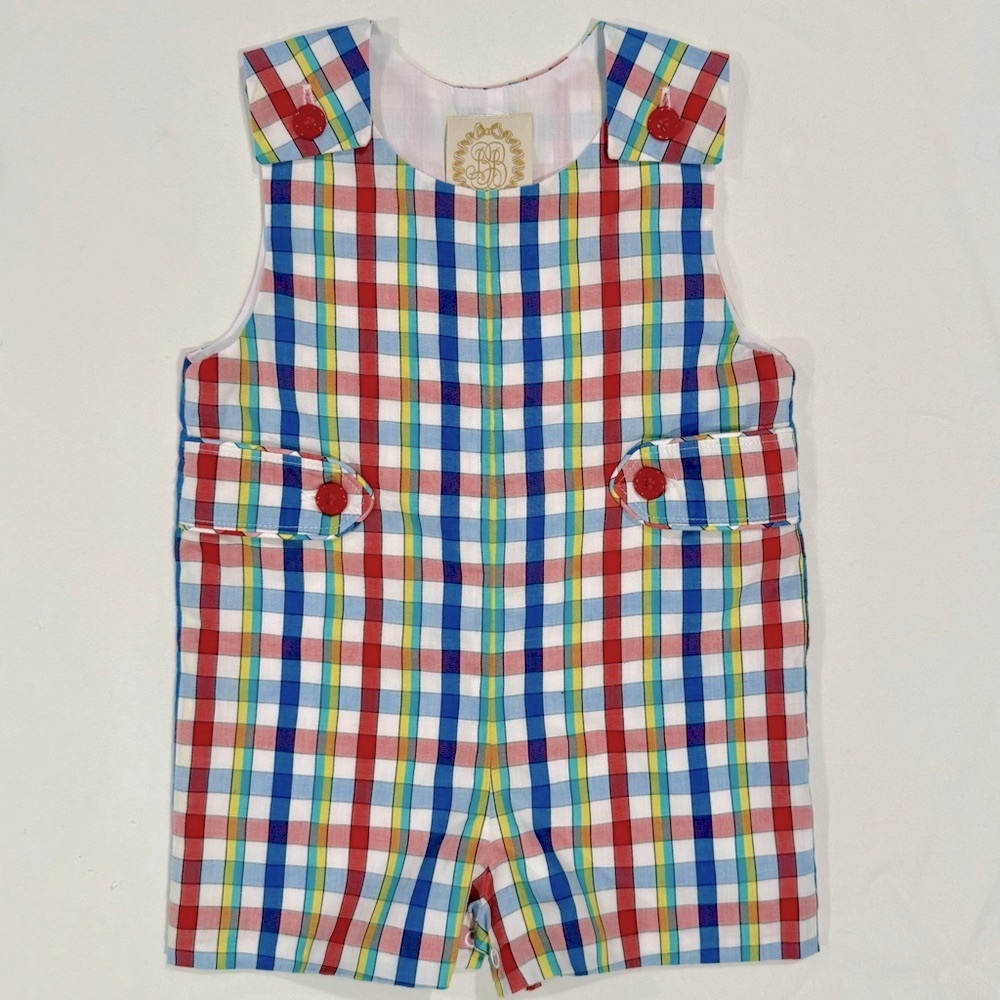 New The Beaufort Bonnet Company Jack Keene Jon Jon Boys 12-18M Plaid Overalls
